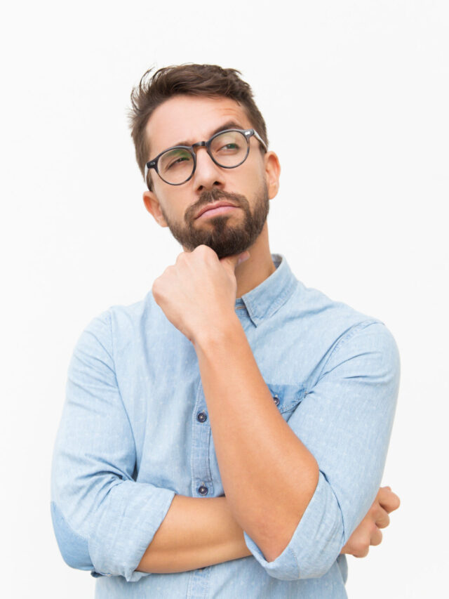 Pensive male customer looking away