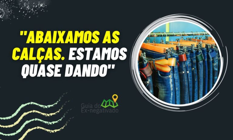 Faixa de loja de roupas divide opiniões com slogan diferente para promoção de calças 2 Faixa de loja